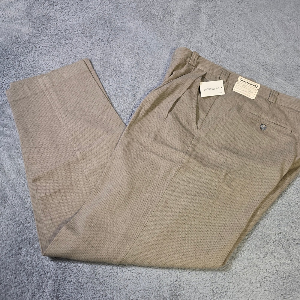 Cacharel Mens 36 Pleated Cotton‎ Trousers Guinevere Taupe Vintage Chinos 04343